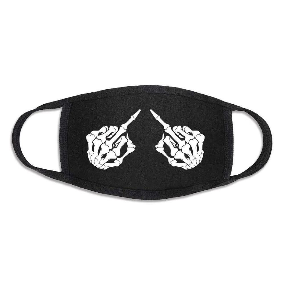 Middle Finger Skeleton Black Face Mask